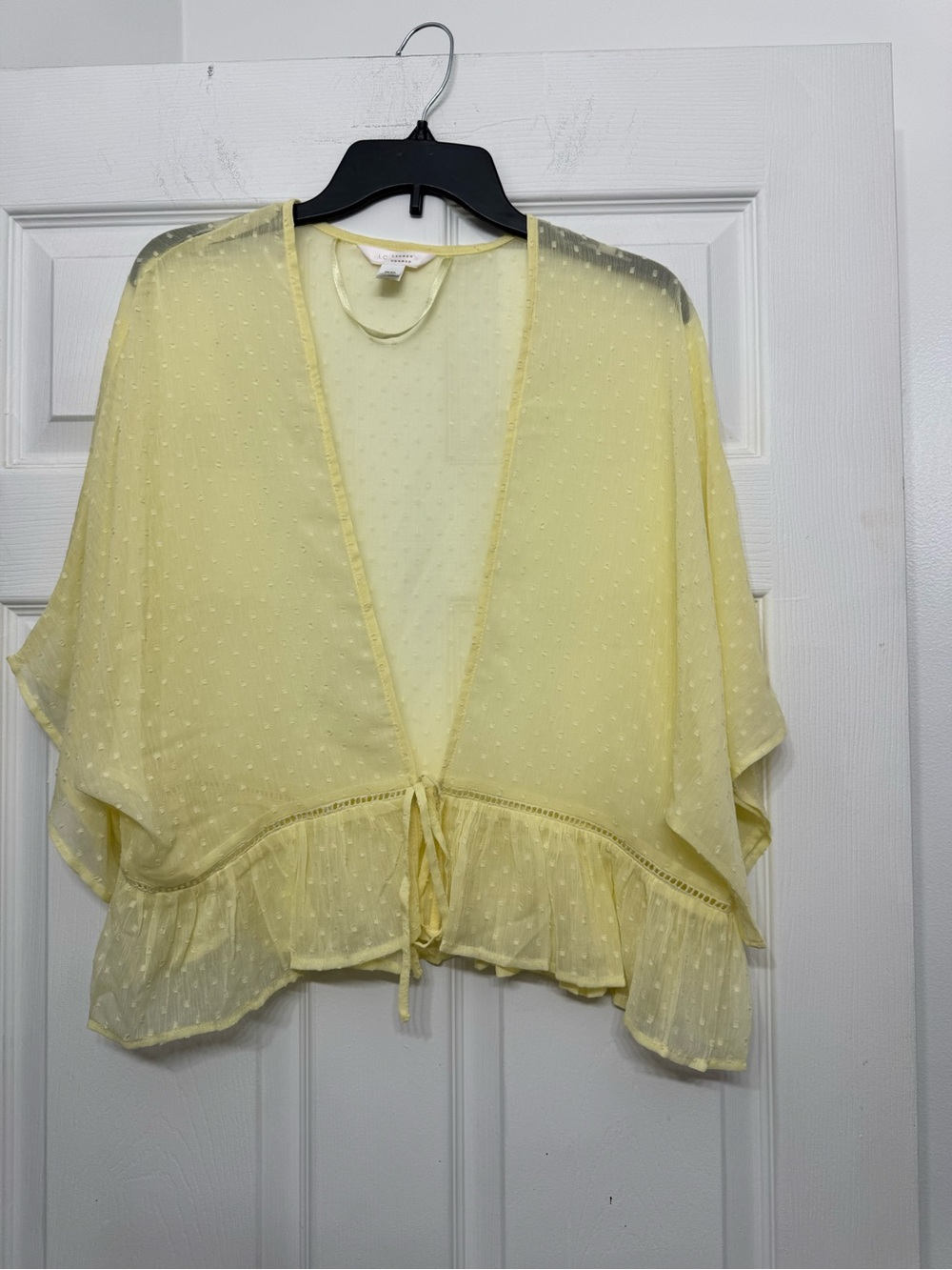 LC Lauren Conrad Pale Yellow Swiss Dot Tie-Front Shrug